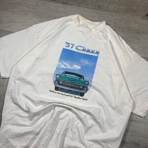 Vintage 90s single stitch, white and blue Chevy graphic car, hallmark T-shirt